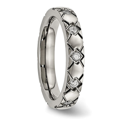 Titan Poliert mit Zirkonia Kreuz 4mm Gerillt Ring
