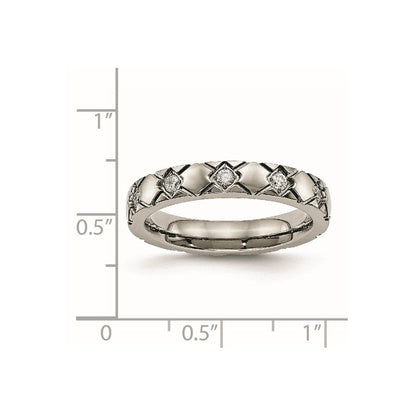Titan Poliert mit Zirkonia Kreuz 4mm Gerillt Ring