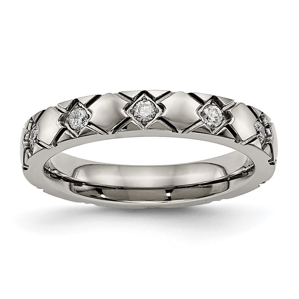 Titan Poliert mit Zirkonia Kreuz 4mm Gerillt Ring