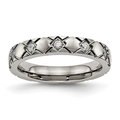 Titan Poliert mit Zirkonia Kreuz 4mm Gerillt Ring