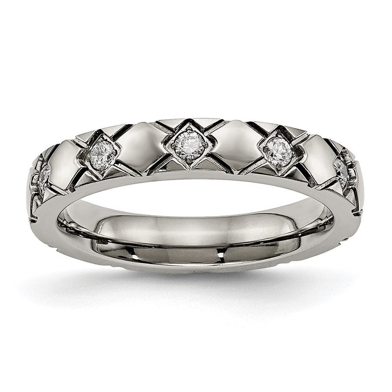Titan Poliert mit Zirkonia Kreuz 4mm Gerillt Ring