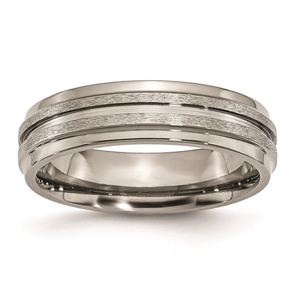 Titan Gerillt Ridged Kante 6mm Satiniert und Poliert Ring