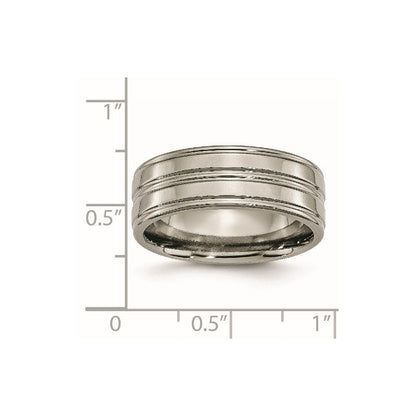 Titan Poliert 8mm Gerillt Ring