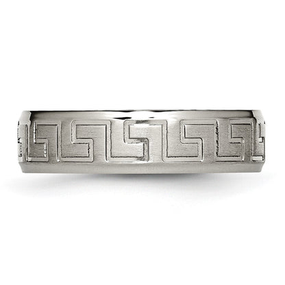Titan Ridged Kante Greek Key Design 6mm Satiniert/polished Ring