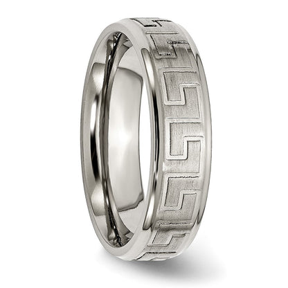 Titan Ridged Kante Greek Key Design 6mm Satiniert/polished Ring