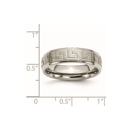 Titan Ridged Kante Greek Key Design 6mm Satiniert/polished Ring