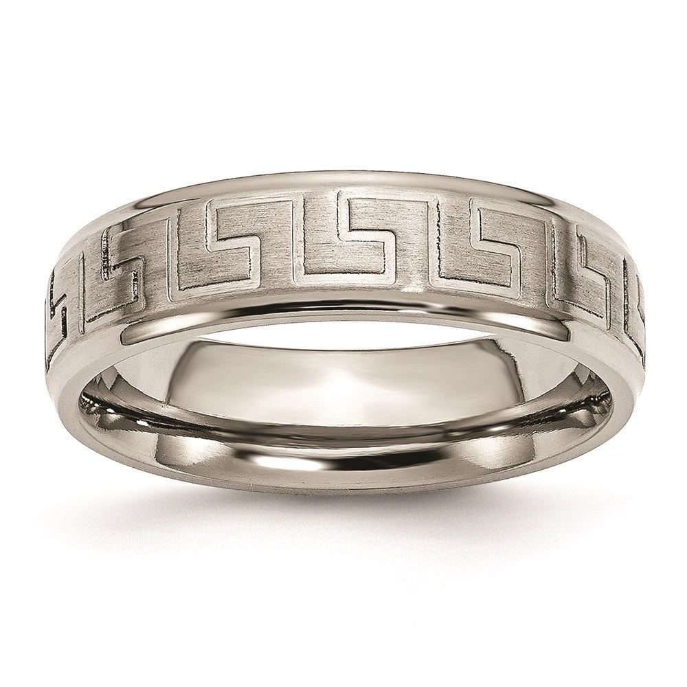 Titan Ridged Kante Greek Key Design 6mm Satiniert/polished Ring