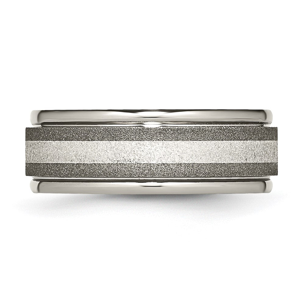 Titan/silver Bicolor Titan Gerillt Sterlingsilber Einlage 8mm Satiniert und Poliert Ring (size 14.5 Nur)