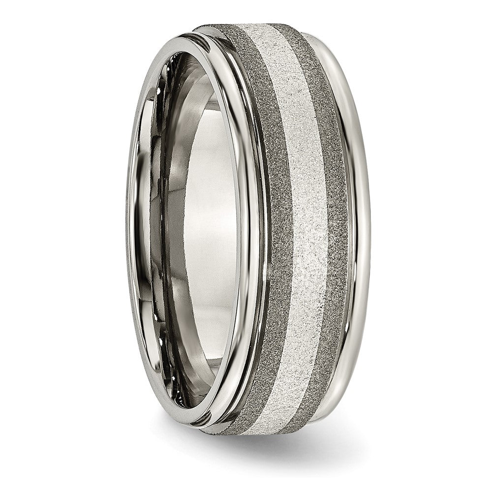 Titan/silver Bicolor Titan Gerillt Sterlingsilber Einlage 8mm Satiniert und Poliert Ring (size 14.5 Nur)
