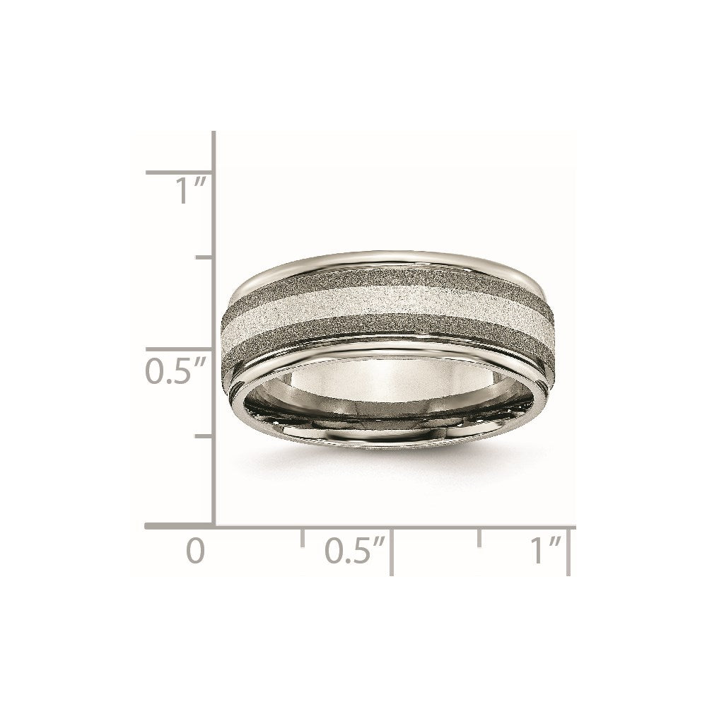 Titan/silver Bicolor Titan Gerillt Sterlingsilber Einlage 8mm Satiniert und Poliert Ring (size 14.5 Nur)