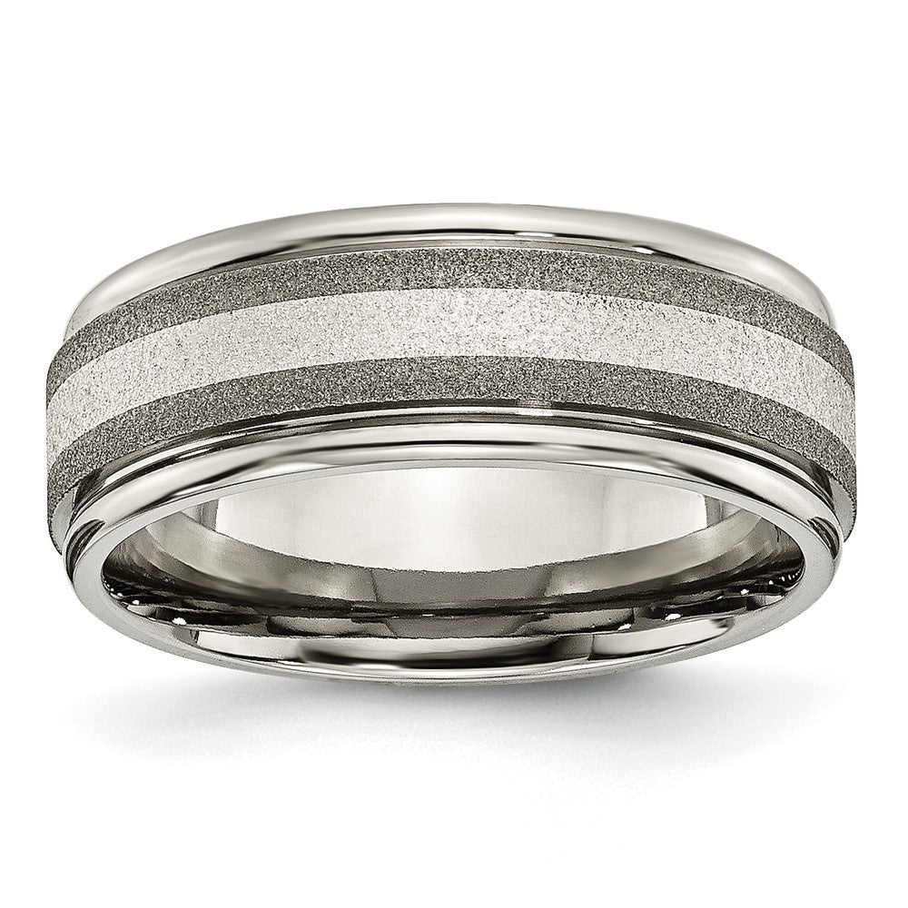 Titan/silver Bicolor Titan Gerillt Sterlingsilber Einlage 8mm Satiniert und Poliert Ring (size 14.5 Nur)