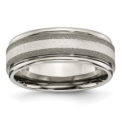 Titan/silver Bicolor Titan Gerillt Sterlingsilber Einlage 8mm Satiniert und Poliert Ring (size 14.5 Nur)