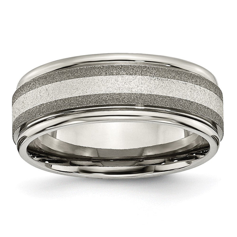 Titan/silver Bicolor Titan Gerillt Sterlingsilber Einlage 8mm Satiniert und Poliert Ring (size 14.5 Nur)