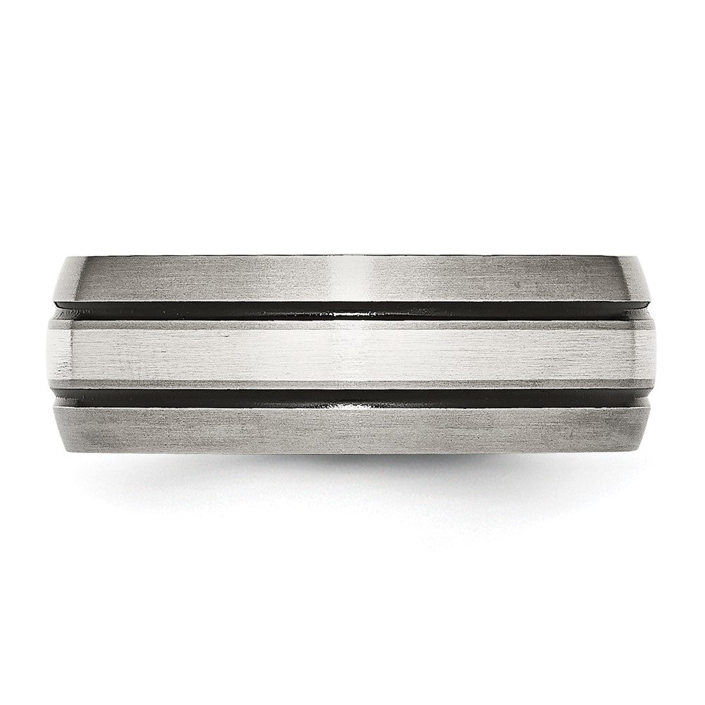 Titan/silver Bicolor Titan Gerillt Sterlingsilber Einlage 8mm Gebürstet/antiqued Ring