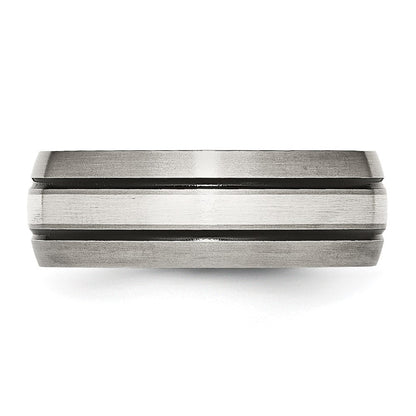 Titan/silver Bicolor Titan Gerillt Sterlingsilber Einlage 8mm Gebürstet/antiqued Ring