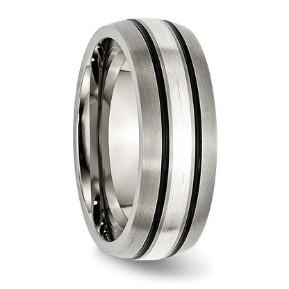 Titan/silver Bicolor Titan Gerillt Sterlingsilber Einlage 8mm Gebürstet/antiqued Ring