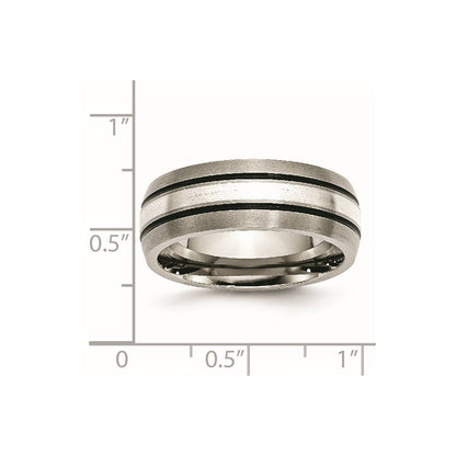 Titan/silver Bicolor Titan Gerillt Sterlingsilber Einlage 8mm Gebürstet/antiqued Ring