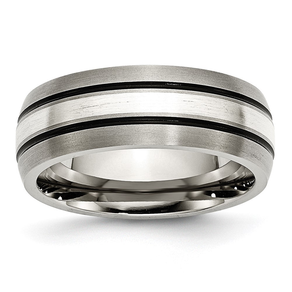 Titan/silver Bicolor Titan Gerillt Sterlingsilber Einlage 8mm Gebürstet/antiqued Ring