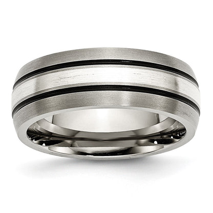 Titan/silver Bicolor Titan Gerillt Sterlingsilber Einlage 8mm Gebürstet/antiqued Ring