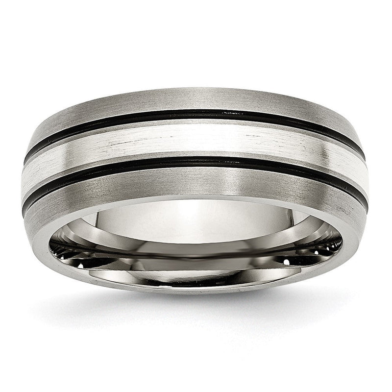 Titan/silver Bicolor Titan Gerillt Sterlingsilber Einlage 8mm Gebürstet/antiqued Ring
