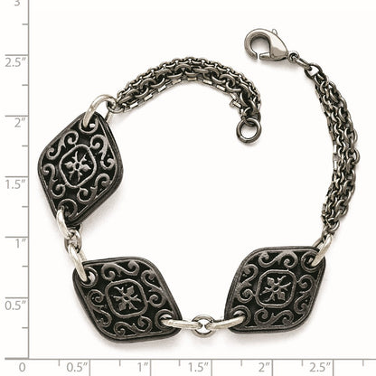 Titan/silver Bicolor Titan Sterlingsilber Schwarz Ti Poliert & Geätzt 3 Charm Armband