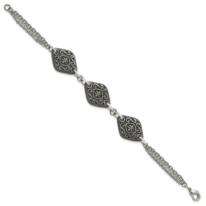 Titan/silver Bicolor Titan Sterlingsilber Schwarz Ti Poliert & Geätzt 3 Charm Armband