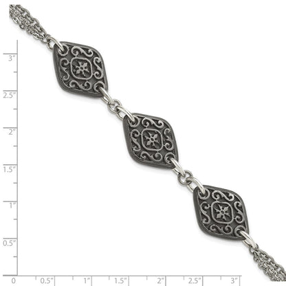 Titan/silver Bicolor Titan Sterlingsilber Schwarz Ti Poliert & Geätzt 3 Charm Armband