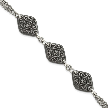 Titan/silver Bicolor Titan Sterlingsilber Schwarz Ti Poliert & Geätzt 3 Charm Armband