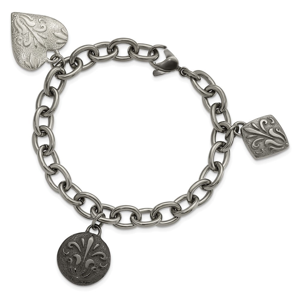 Titan/silver Bicolor Titan & Sterlingsilber Schwarz Ti Poliert Geätzt Charm Armband