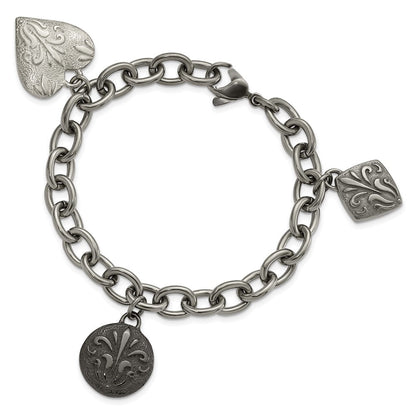 Titan/silver Bicolor Titan & Sterlingsilber Schwarz Ti Poliert Geätzt Charm Armband
