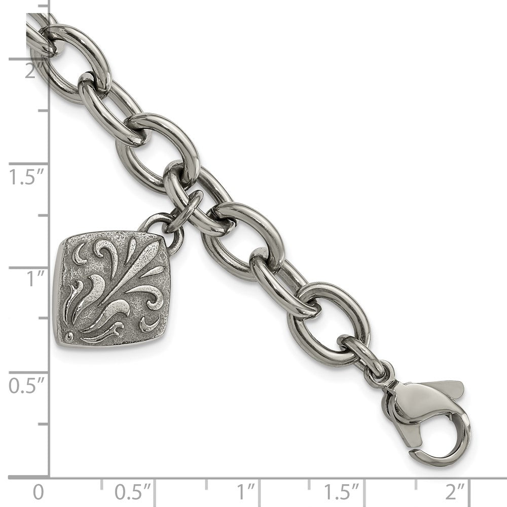 Titan/silver Bicolor Titan & Sterlingsilber Schwarz Ti Poliert Geätzt Charm Armband