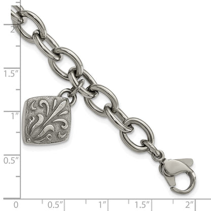 Titan/silver Bicolor Titan & Sterlingsilber Schwarz Ti Poliert Geätzt Charm Armband