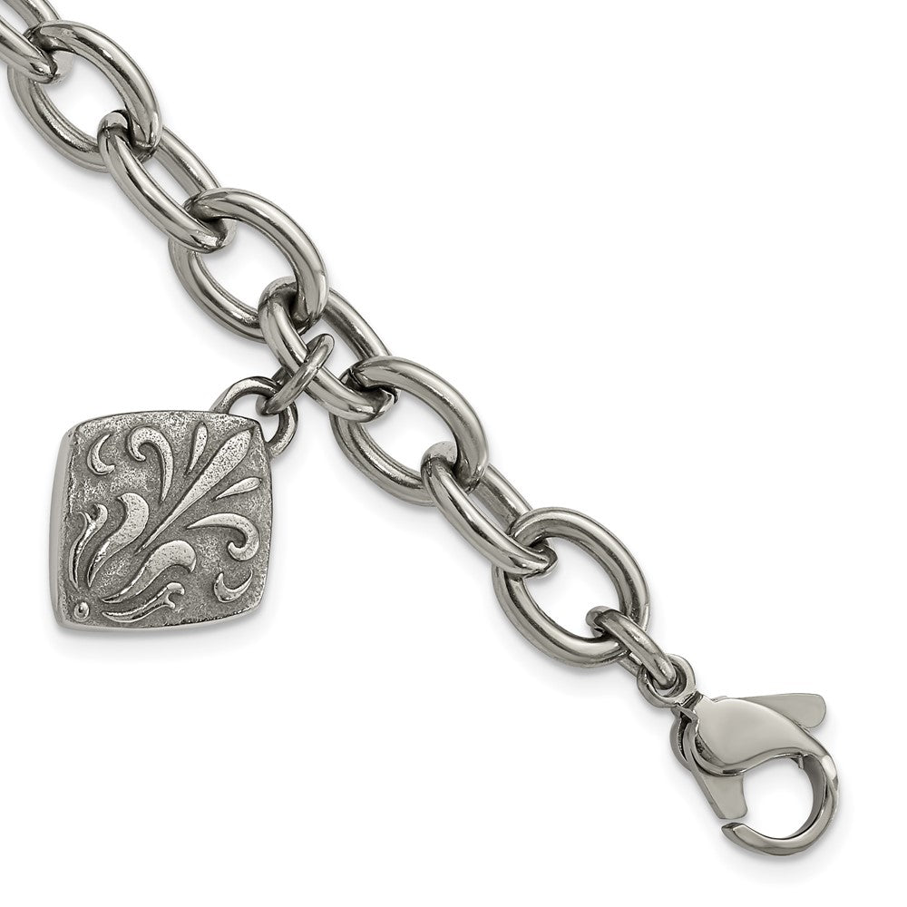 Titan/silver Bicolor Titan & Sterlingsilber Schwarz Ti Poliert Geätzt Charm Armband