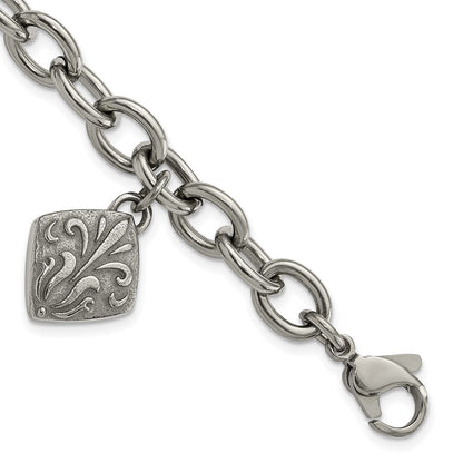 Titan/silver Bicolor Titan & Sterlingsilber Schwarz Ti Poliert Geätzt Charm Armband