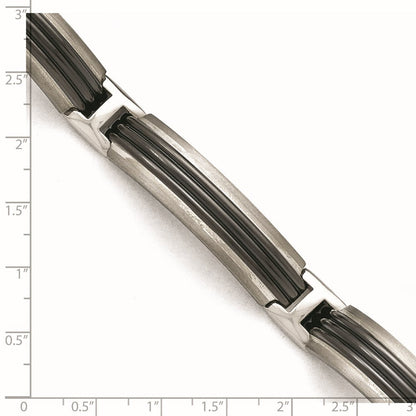 Titan/silver Bicolor Titan Sterlingsilber Schwarz Ti Poliert & Gebürstet Striped Glieder Armband