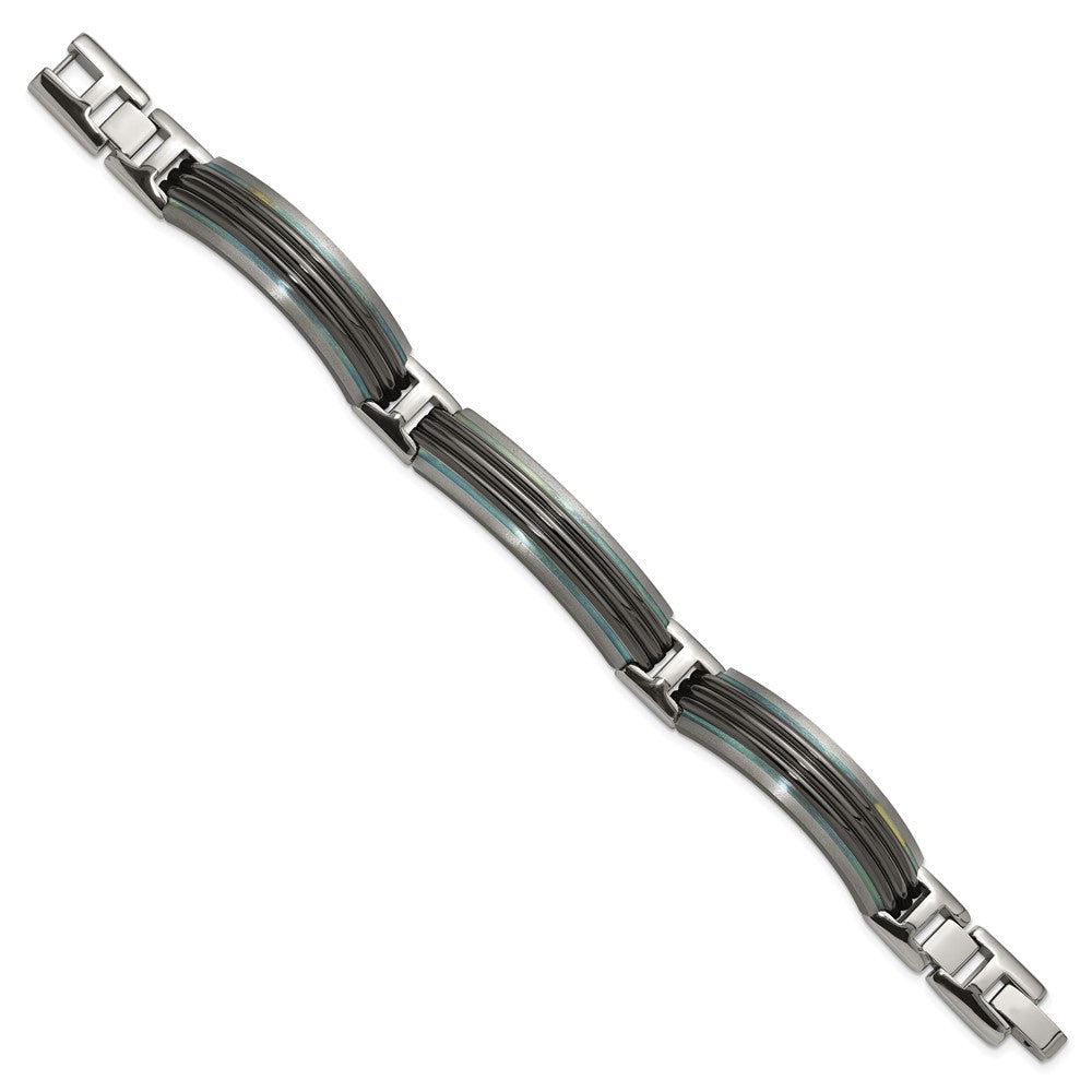 Titan/silver Bicolor Titan Sterlingsilber Schwarz Ti Poliert & Gebürstet Striped Glieder Armband