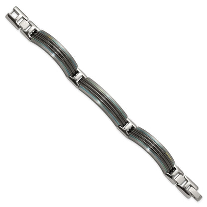 Titan/silver Bicolor Titan Sterlingsilber Schwarz Ti Poliert & Gebürstet Striped Glieder Armband