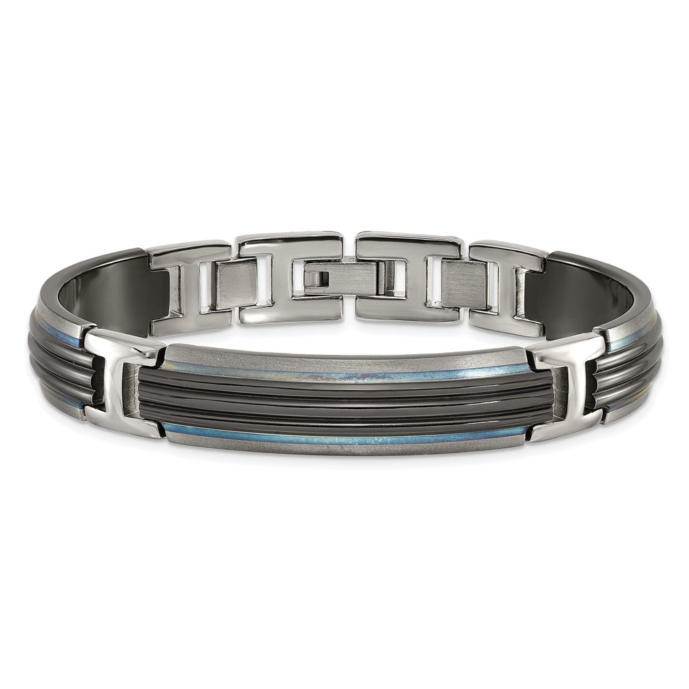 Titan/silver Bicolor Titan Sterlingsilber Schwarz Ti Poliert & Gebürstet Striped Glieder Armband