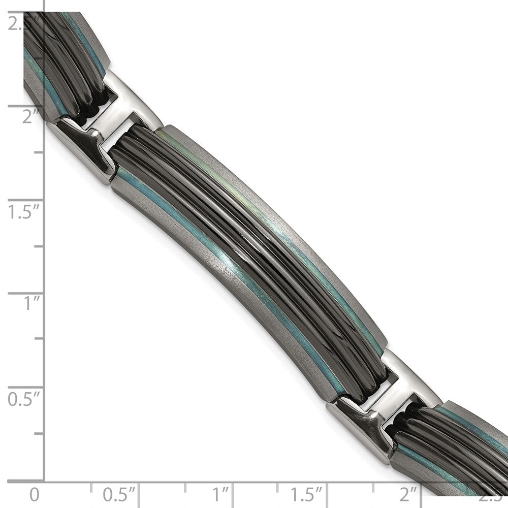Titan/silver Bicolor Titan Sterlingsilber Schwarz Ti Poliert & Gebürstet Striped Glieder Armband