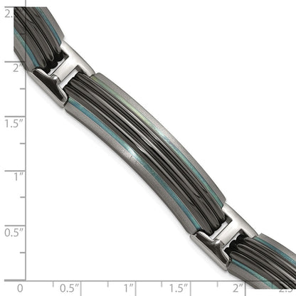 Titan/silver Bicolor Titan Sterlingsilber Schwarz Ti Poliert & Gebürstet Striped Glieder Armband