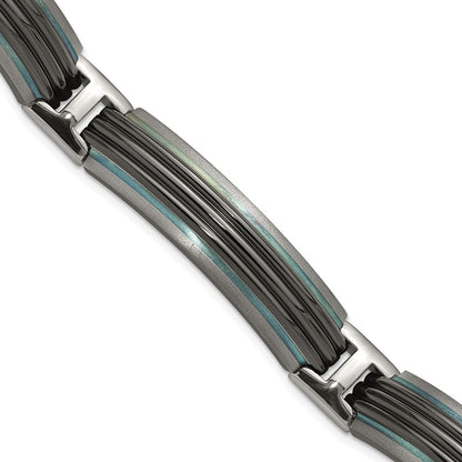 Titan/silver Bicolor Titan Sterlingsilber Schwarz Ti Poliert & Gebürstet Striped Glieder Armband