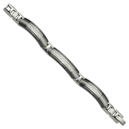 Titan/silver Bicolor Titan Sterlingsilber Schwarz Ti Herren Poliert mit Strukturiert Mittig Glieder Armband