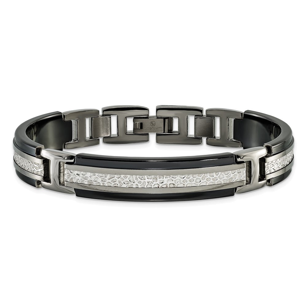 Titan/silver Bicolor Titan Sterlingsilber Schwarz Ti Herren Poliert mit Strukturiert Mittig Glieder Armband