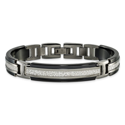 Titan/silver Bicolor Titan Sterlingsilber Schwarz Ti Herren Poliert mit Strukturiert Mittig Glieder Armband