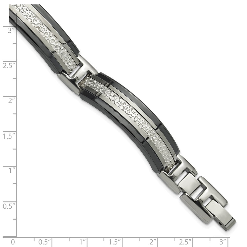 Titan/silver Bicolor Titan Sterlingsilber Schwarz Ti Herren Poliert mit Strukturiert Mittig Glieder Armband
