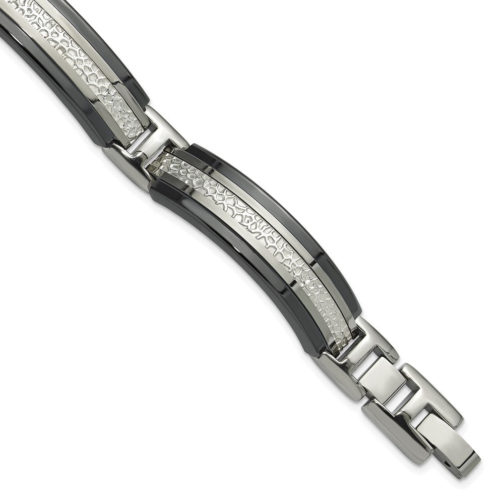 Titan/silver Bicolor Titan Sterlingsilber Schwarz Ti Herren Poliert mit Strukturiert Mittig Glieder Armband