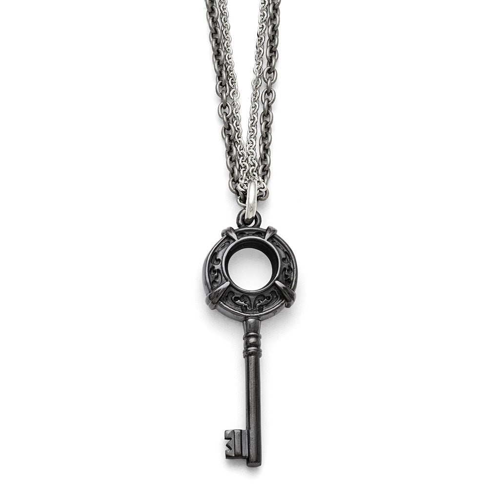 Titan/silver Bicolor Titan/ster.sil Schwarz Ti Poliert Geätzt Key Halskette