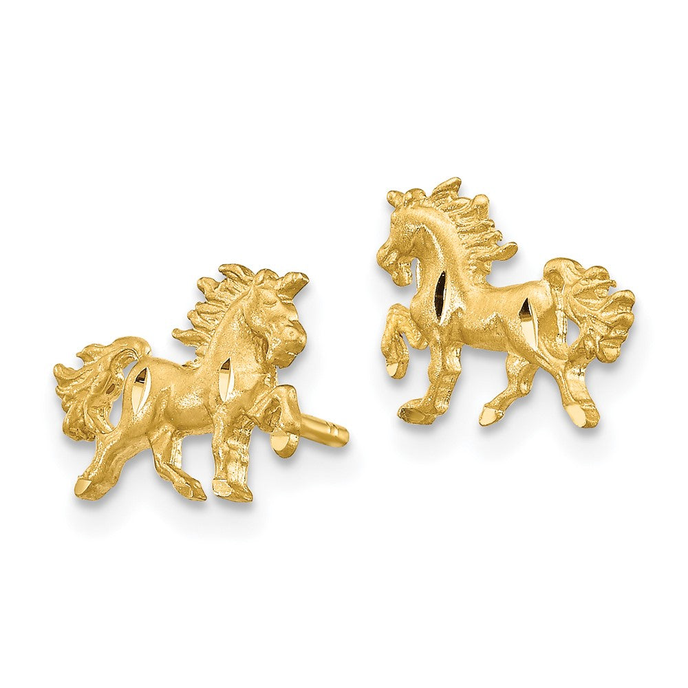 14K Gelbgold Satiniert Diamantiert Einhorn Ohrstecker