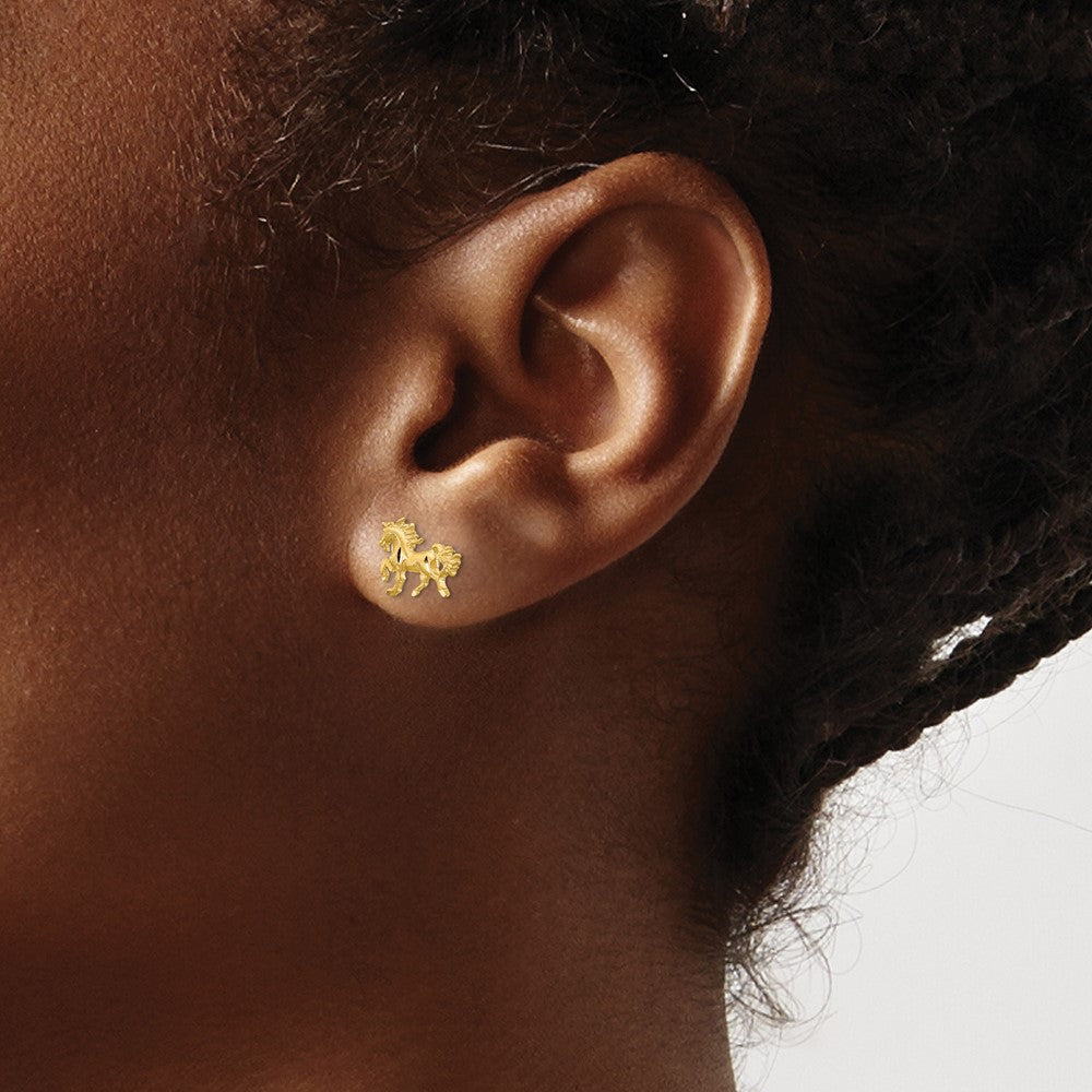 14K Gelbgold Satiniert Diamantiert Einhorn Ohrstecker