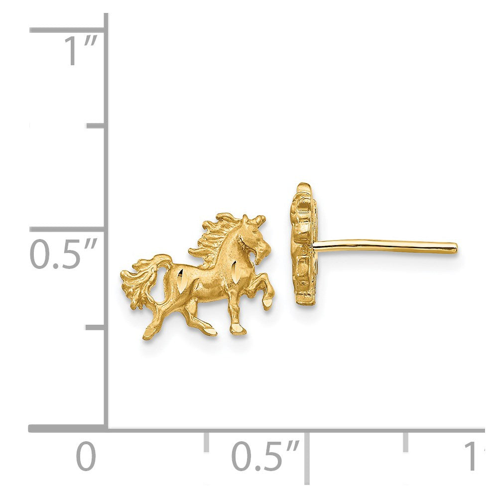 14K Gelbgold Satiniert Diamantiert Einhorn Ohrstecker